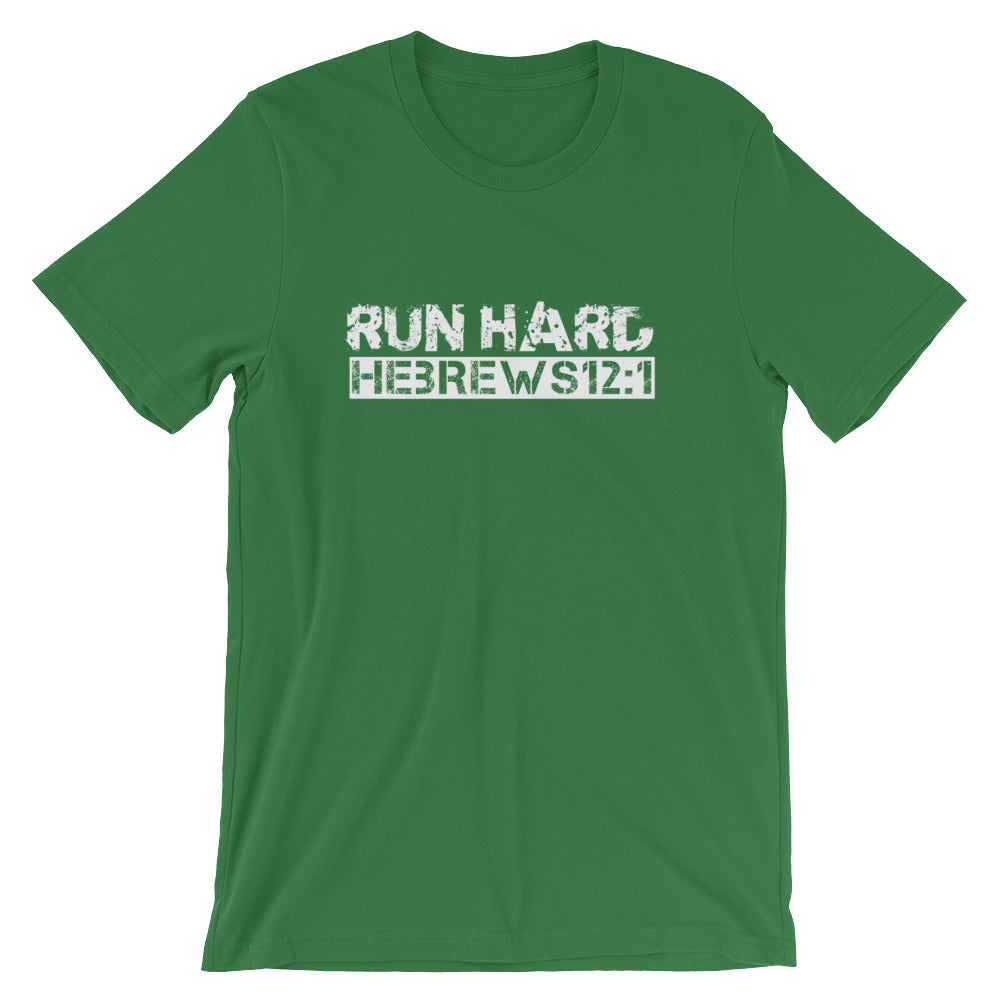 Hebrews 12:1 "Run Hard" Christian T-Shirt for Men/Unisex